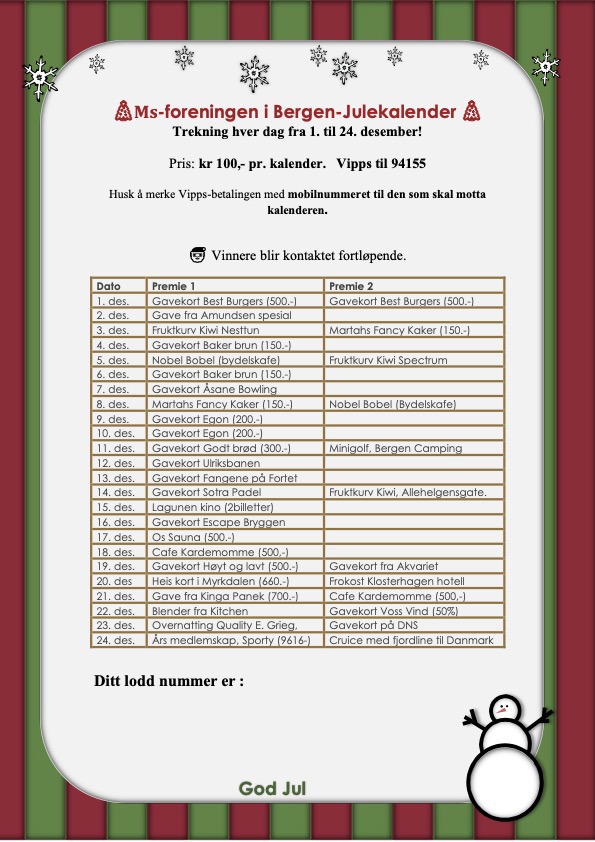 Vinnere av julekalenderen. Dere blir kontaktet:)